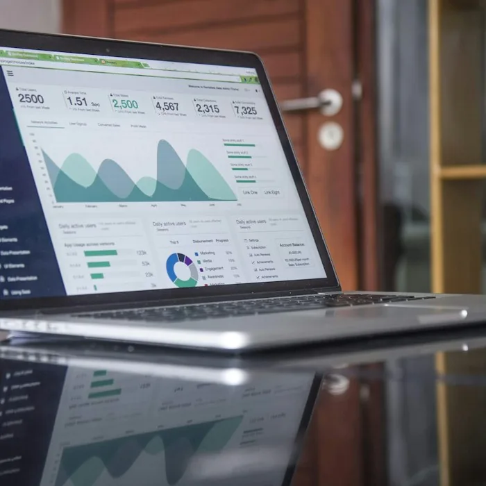 Laptop displaying performance charts